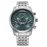 Titan Micromotors Analog Men's Watch with Independent Hour, Minute and 2nd Sub-Dial with Green Dial and Stainless Steel Strap, 90179SM01