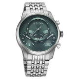 Titan Micromotors Analog Men's Watch with Independent Hour, Minute and 2nd Sub-Dial with Green Dial and Stainless Steel Strap, 90179SM01