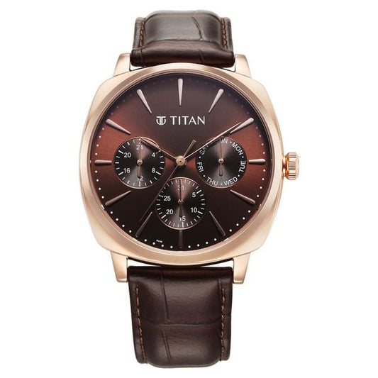 Titan, Men, Analog, Watch, Brown Dial, Leather Strap, 90189WL01