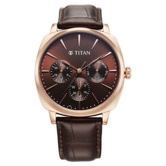 Titan Classique Men's Watch Analog Brown Dial with Brown Leather Strap, 90189WL01