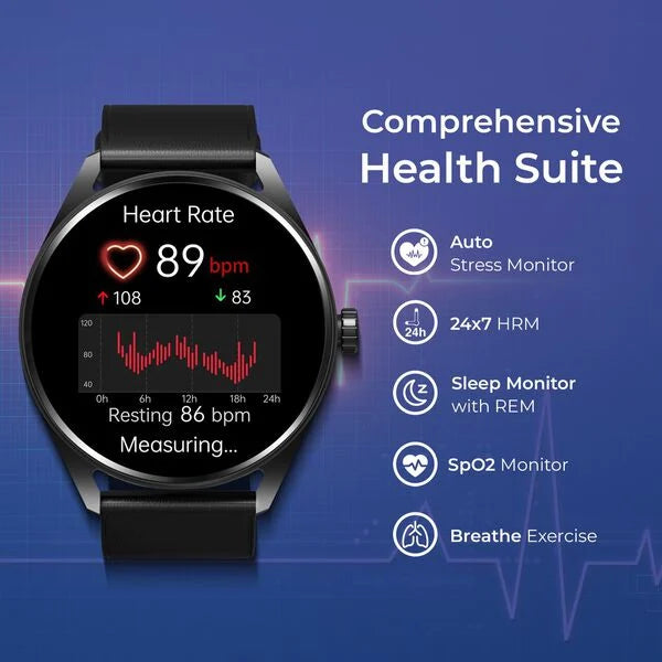 Titan Crest Premium Unisex Smart Watch in Blue Strap with 3.63 cm AMOLED Display with AOD, Functional Crown, BT Calling, 90197AP02
