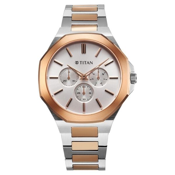 Titan Classic Slim Men's Multifunction Watch Silver Dial with Two-Toned Stainless Steel Band, 90198KM01