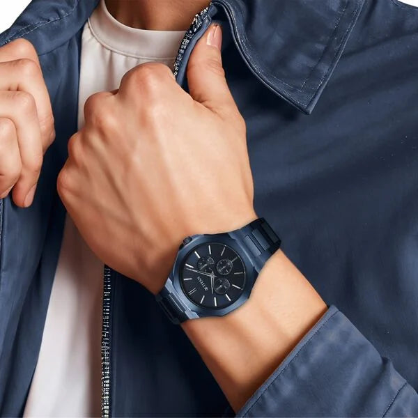 Titan Classic Slim Men's Multifunction Watch Blue Dial with Blue Stainless Steel Band, 90198QM01
