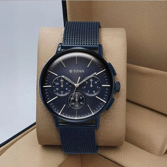 Titan, Men's, Analog Watch, Blue Dial, with Leather Band, TI-90200QM01