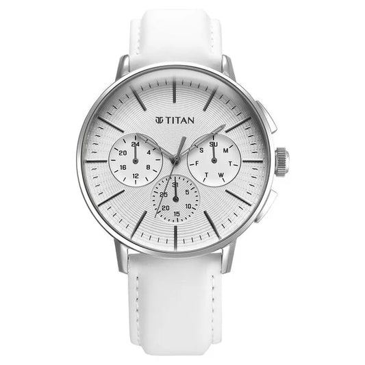 Titan, Men's, Analog Watch, Silver Dial, with Leather Band, TI-90200SL04