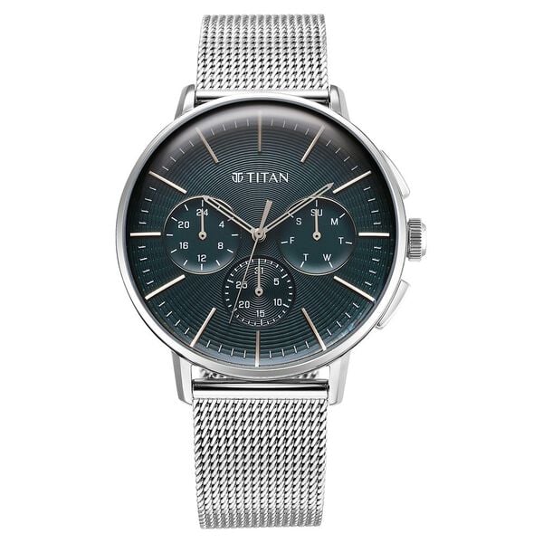 Titan Light leathers Multifunction Men's Watch Analog Anthracite Dial with Stainless Steel Mesh Band, 90200SM01