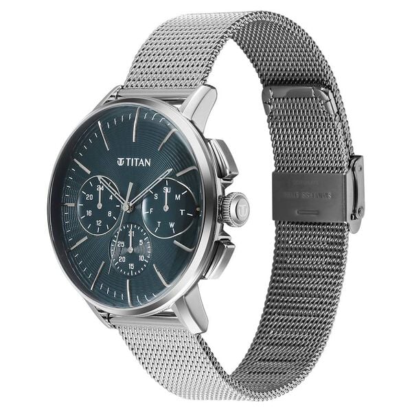 Titan Light leathers Multifunction Men's Watch Analog Anthracite Dial with Stainless Steel Mesh Band, 90200SM01
