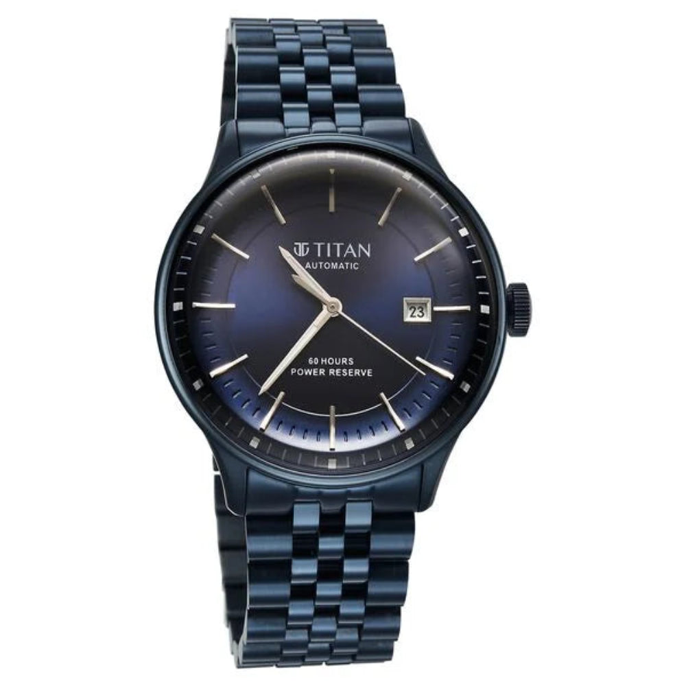 Titan Weekender 60 Hours Power Reserve Concealed Automatic Analog Men's Watch With Blue Dial and Blue Stainless Steel Strap 90201QM01