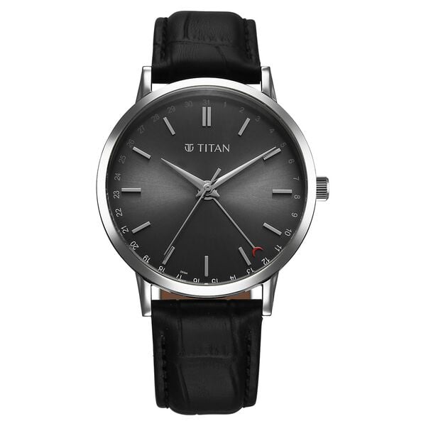 Titan Elegance Analog Men's Watch with Date by Hand and Dark Grey Dial withBlack Leather Strap,90202SL02
