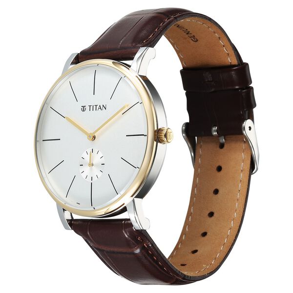 Titan Elegance Men's Watch Analog White Dial with Brown Leather Strap, 90203BL01