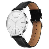 Titan Elegance Men's Watch Analog White Dial with Black Leather Strap, 90203SL01
