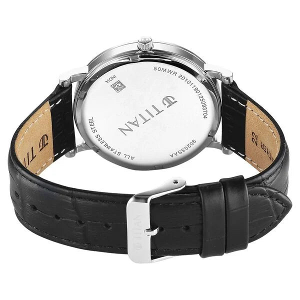 Titan Elegance Men's Watch Analog White Dial with Black Leather Strap, 90203SL01