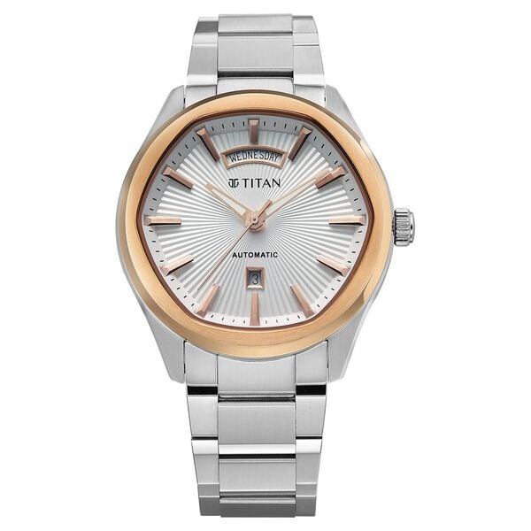 Titan Astral Concealed Automatic Analog Men's watch with Silver White Dial and Stainless Steel Strap, 90209KM01