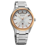 Titan Astral Concealed Automatic Men's Watch with Silver White Dial and Stainless Steel Strap, 90209KM01