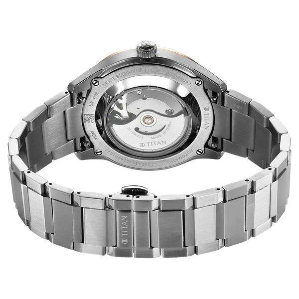 Titan Astral Concealed Automatic Men's Watch with Silver White Dial and Stainless Steel Strap, 90209KM01