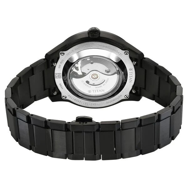 Titan Astral Concealed Automatic Men's Watch with Black Dial and Black Stainless Steel Strap, 90209NM01