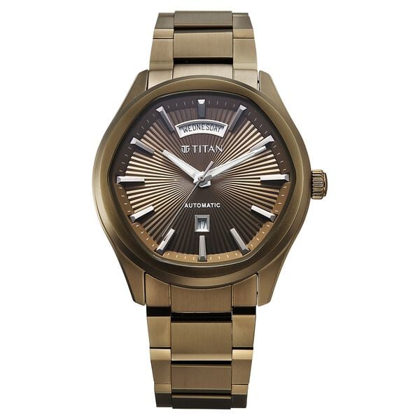 Titan Astral Concealed Analog  Men's watch with Khaki Dial and Khaki Stainless Steel Strap, 90209QM01