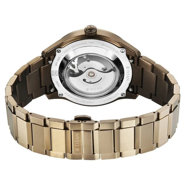 Titan Astral Concealed Automatic Men's Watch with Khaki Dial and Khaki Stainless Steel Strap, 90209QM01