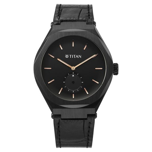 Titan, Men's, Analog Watch, Black Dial, with Leather Band, TI-90210NL01