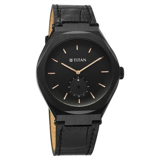 Titan, Men's, Analog Watch, Black Dial, with Leather Band, TI-90210NL01