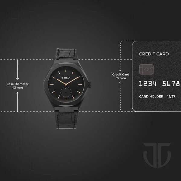Titan Contour Analog Men's watch with Small Second and Black Dial and Black Leather Strap, 90210NL01