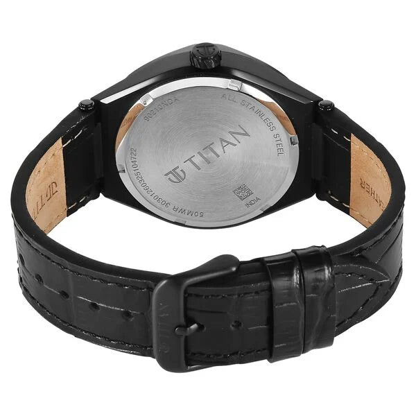 Titan Contour Analog Men's watch with Small Second and Black Dial and Black Leather Strap, 90210NL01