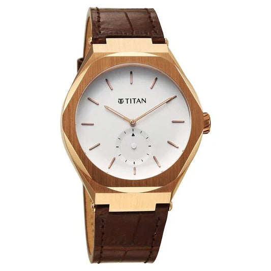 Titan, Men's, Analog Watch, White Dial, with Leather Band, TI-90210WL01