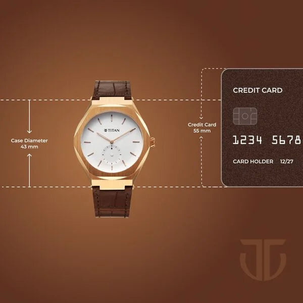 Titan Contour Analog Men's watch with Small Second and White Dial with Brown Leather Strap, 90210WL01