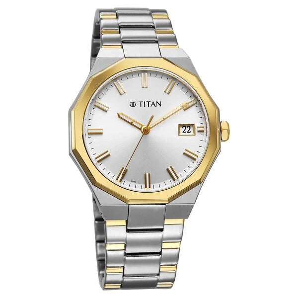 Titan Regalia Men's Analog Watch Silver Dial With Two Toned Stainless Steel Band , 90212BM01