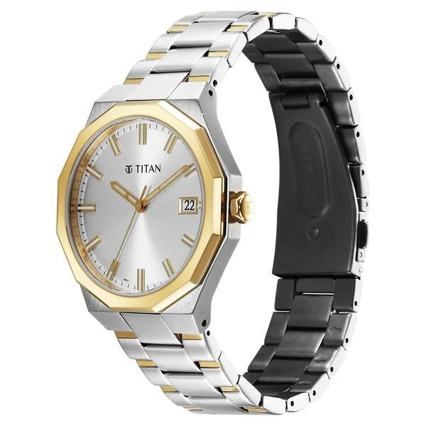 Titan Regalia Men's Analog Watch Silver Dial With Two Toned Stainless Steel Band , 90212BM01