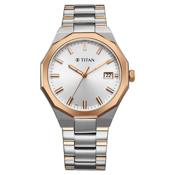 Titan Regalia Men's Analog Watch Silver Dial With Two Toned Stainless Steel Band , 90212KM01