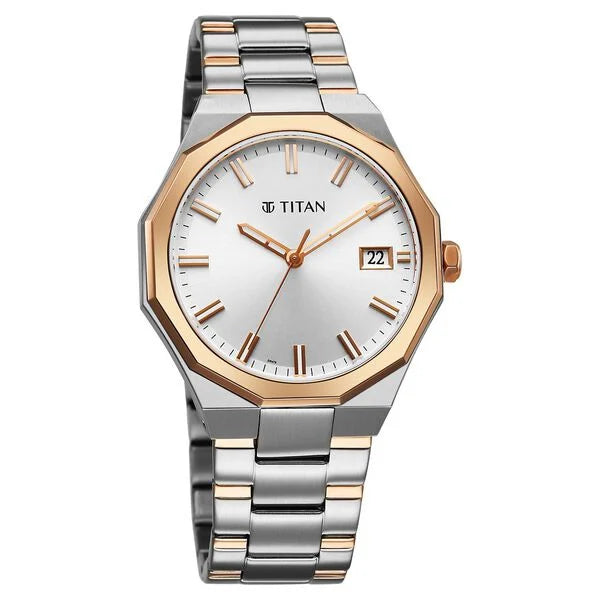 Titan Regalia Men's Analog Watch Silver Dial With Two Toned Stainless Steel Band , 90212KM01