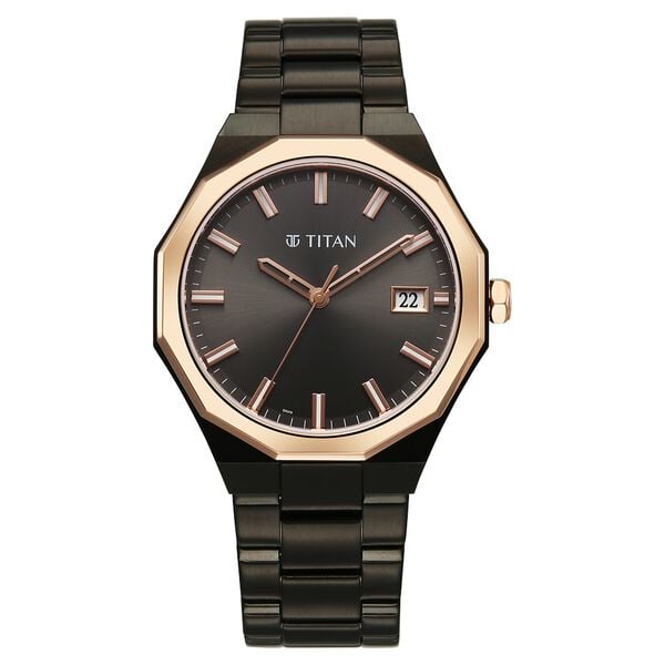 Titan Regalia Men's Analog Watch Grey Dial With Black Stainless Steel Band , 90212KM02