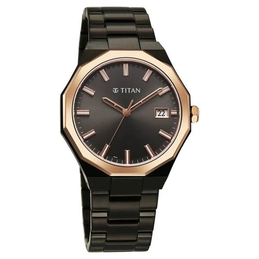 Titan, Men's, Analog Watch, Black Dial, with Stainless Steel Band, TI-90212KM02
