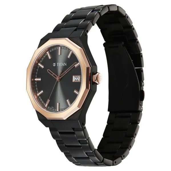 Titan Regalia Men's Analog Watch Grey Dial With Black Stainless Steel Band , 90212KM02