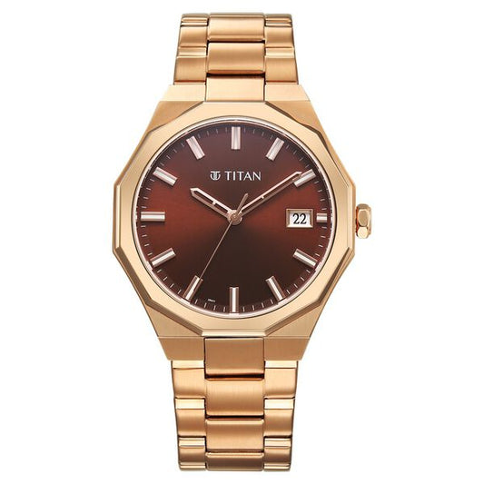 Titan, Men, Analog, Watch, Brown Dial, Stainless steel Strap, 90212WM01