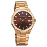 Titan Regalia Men's Analog Watch Brown Dial With Rose Gold Stainless Steel Band , 90212WM01