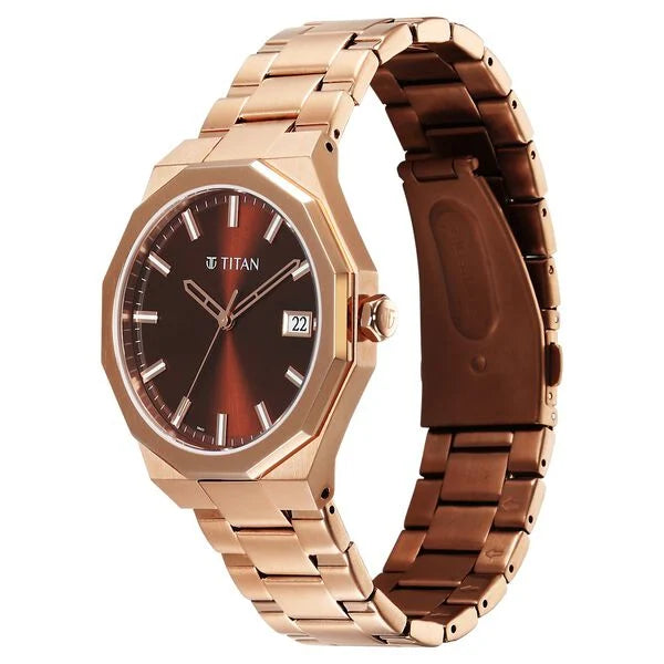 Titan Regalia Men's Analog Watch Brown Dial With Rose Gold Stainless Steel Band , 90212WM01