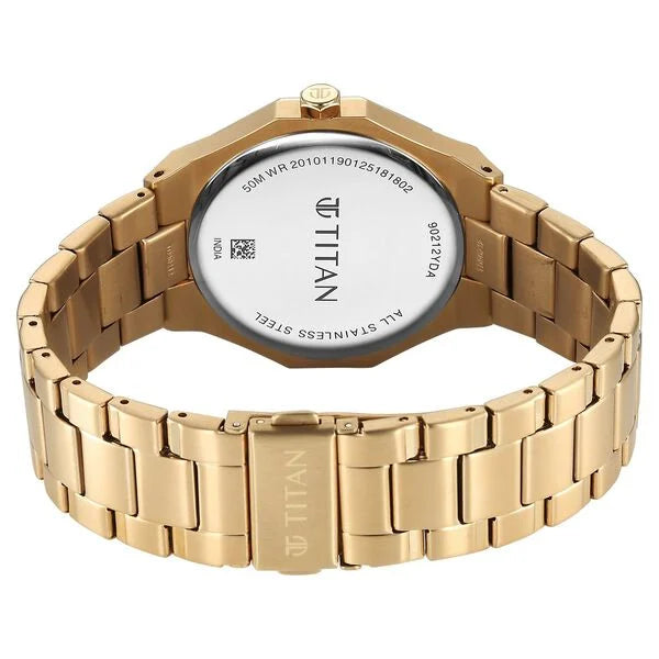 Titan Regalia Men's Analog Watch Black Dial With Golden Stainless Steel Band , 90212YM01