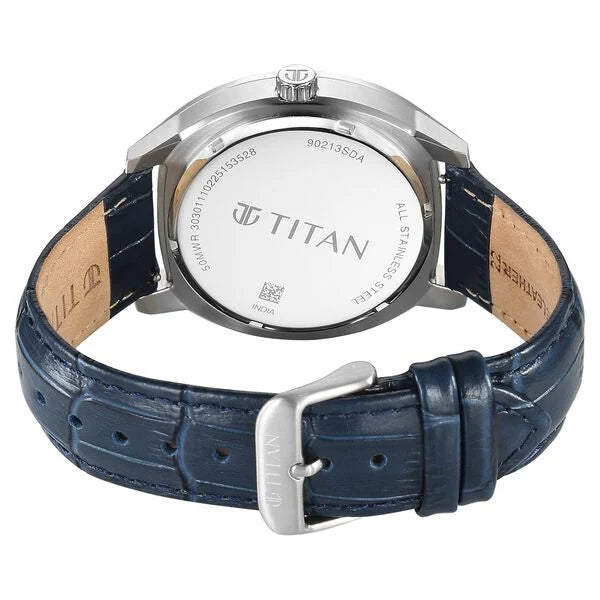 Titan Regalia Men's Analog Watch Blue Dial With Blue Leather Strap , 90213SL01