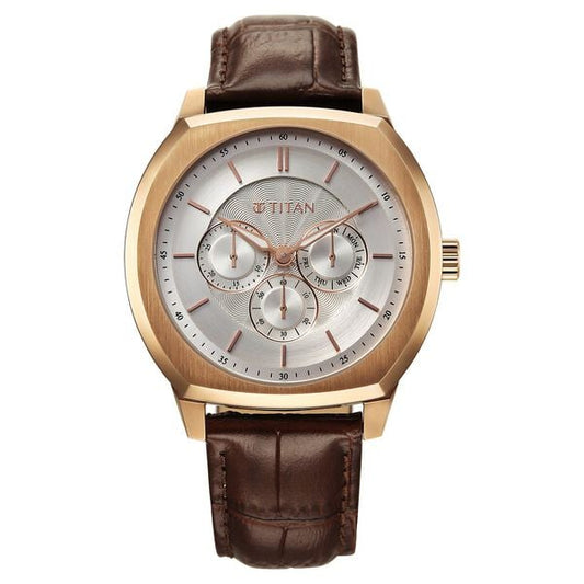Titan, Men, Analog, Watch, Silver Dial, Leather Strap, 90213WL01