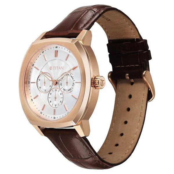 Titan Regalia Men's Analog Watch Silver Dial With Brown Leather Strap , 90213WL01