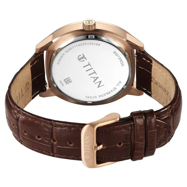 Titan Regalia Men's Analog Watch Silver Dial With Brown Leather Strap , 90213WL01