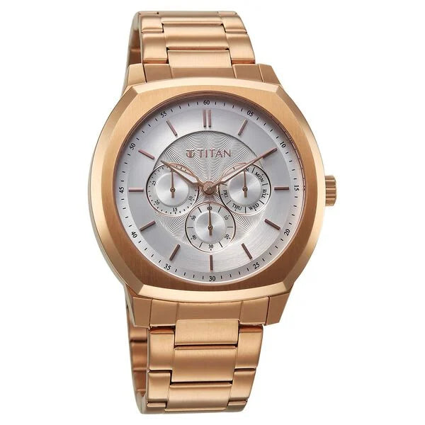 Titan Regalia Men's Analog Watch Silver Dial With Rose Gold Stainless Steel Band , 90213WM01