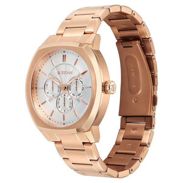 Titan Regalia Men's Analog Watch Silver Dial With Rose Gold Stainless Steel Band , 90213WM01