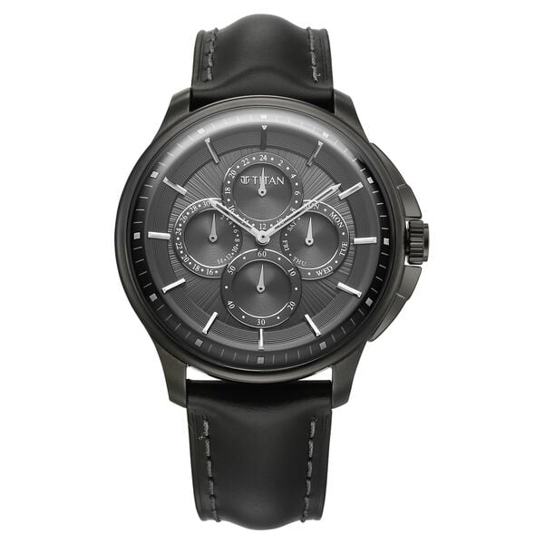 Titan, Men, Analog, Watch, Anthracite Dial, Leather Strap, 90217QL01