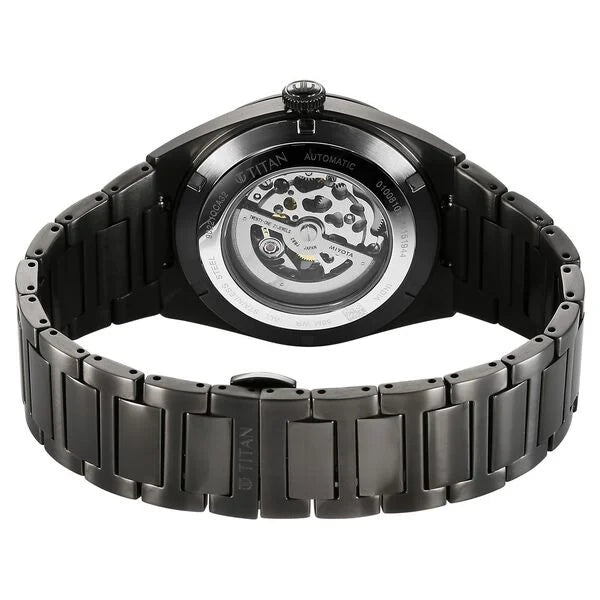 Titan Skeletal Men's Automatic Analog with Gun Dial with Grey Stainless Steel Strap Watch 90221QM02