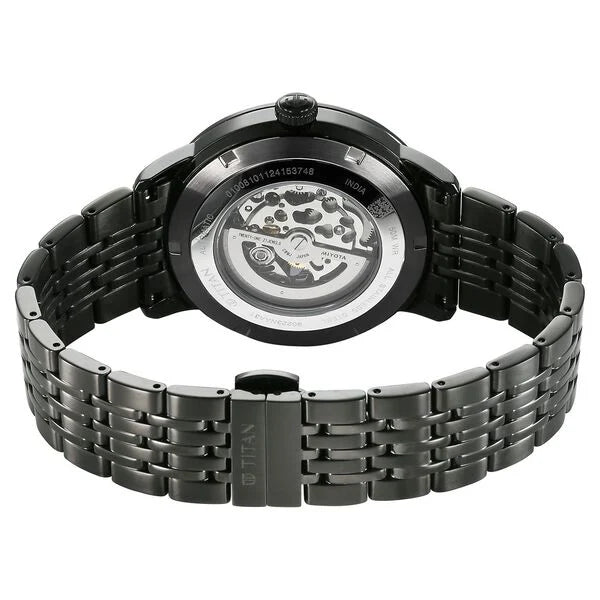 Titan Phoenix Skeletal Men's Automatic Watch Black Dial With Black Tone Stainless Steel Band, 90223NM01