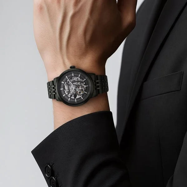 Titan Phoenix Skeletal Men's Automatic Watch Black Dial With Black Tone Stainless Steel Band, 90223NM01