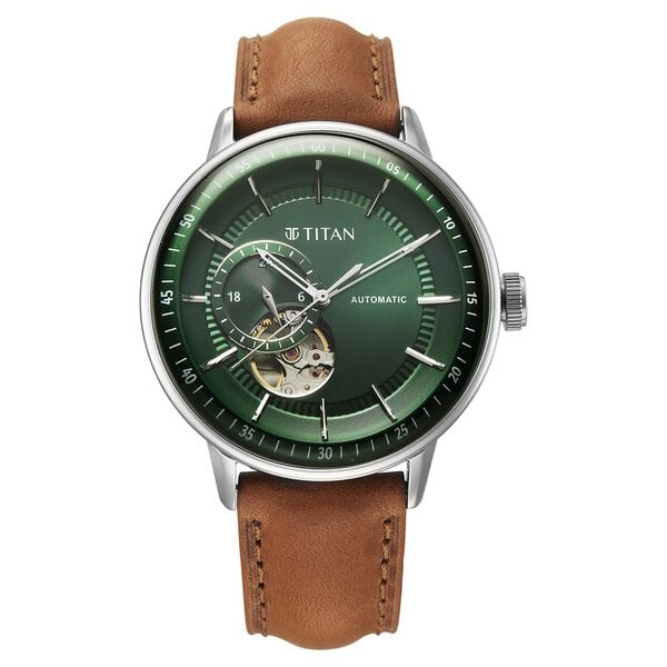 Titan, Men's, Analog Watch, Green Dial, with Leather Band, TI-90226SL01